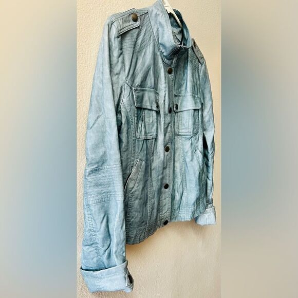 INKED AND FADED STORMY BLUE FAUX LEATHER MILITARY STYLE JACKET WOMENS SIZE M - Picture 4 of 9
